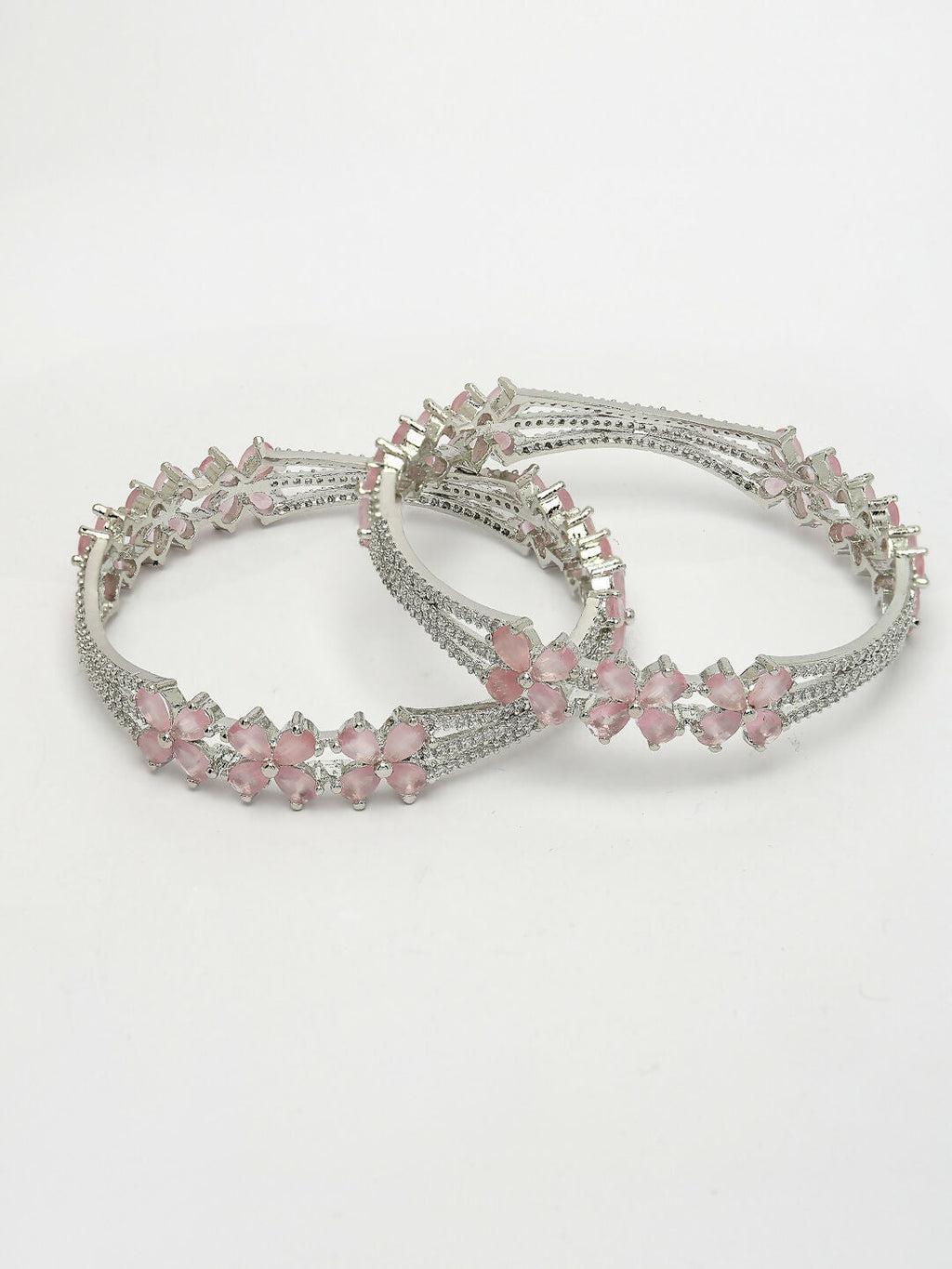 NVR Women's Set of 2 Silver-Plated American Diamond Handcrafted Bangles