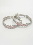 NVR Women's Set of 2 Silver-Plated American Diamond Handcrafted Bangles