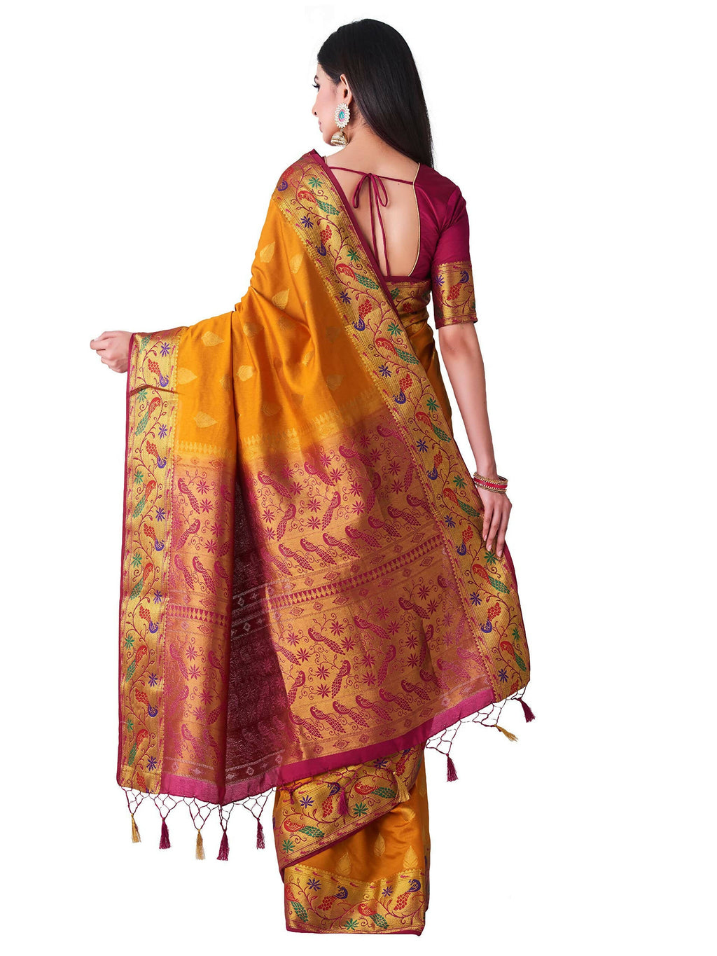 Mimosa Women's Paithani Art Silk Mustard Yellow Saree | Grocsy