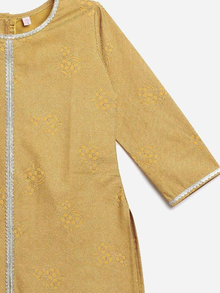 Ahalyaa Mustard Crepe Straight Kids Kurta Palazzo Set For Girls | Grocsy