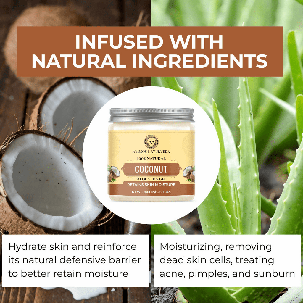 Ayusoul Ayurveda Coconut Aloe Vera Gel For Face & Body Skin Treatment | Grocsy