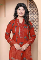 Miravan Womens Pure Cotton Animal Printed Straight Kurta With Palazzo & Dupatta Set | Grocsy