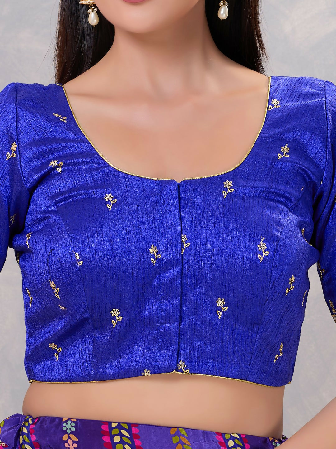 Joban Fashion Women Silk Royal-Blue Stitched Blouse | Grocsy