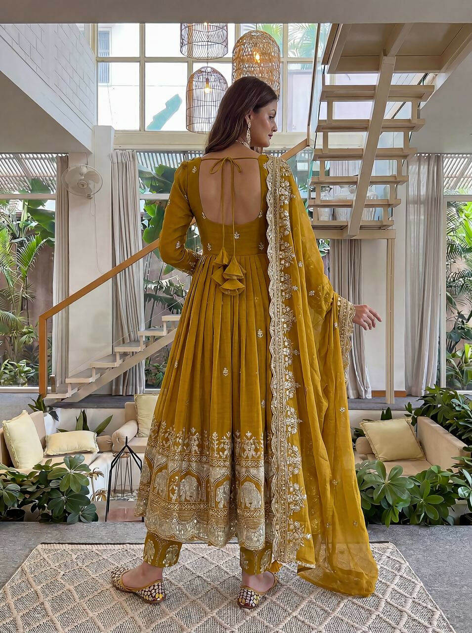 Teeya Creation New Trendy Stylish Wedding Wear Embroidered Anarkali Set - Yellow | Grocsy