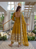 Teeya Creation New Trendy Stylish Wedding Wear Embroidered Anarkali Set - Yellow | Grocsy
