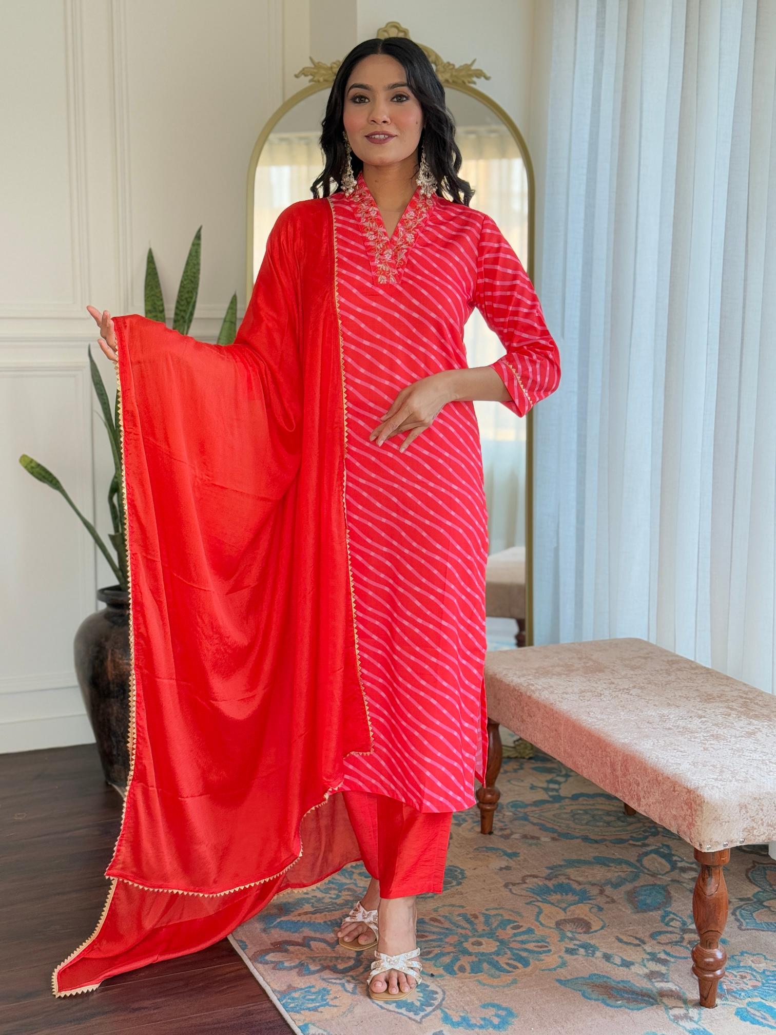 The52 Women's Muslin hand Embroidered Straight Kurta, Pant and Dupatta Set | Grocsy