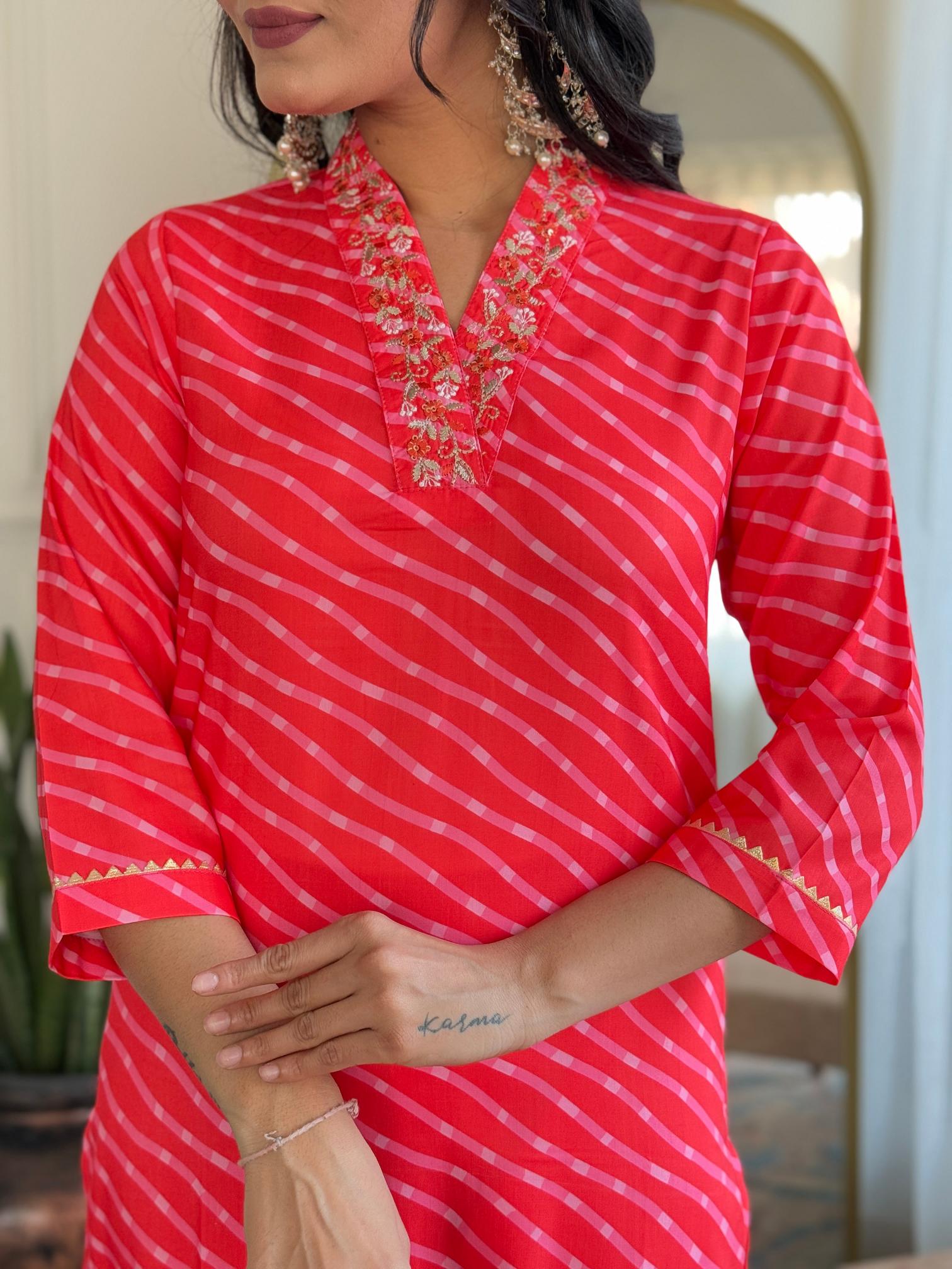 The52 Women's Muslin hand Embroidered Straight Kurta, Pant and Dupatta Set | Grocsy