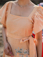 Yufta Orange Checked Dress | Grocsy