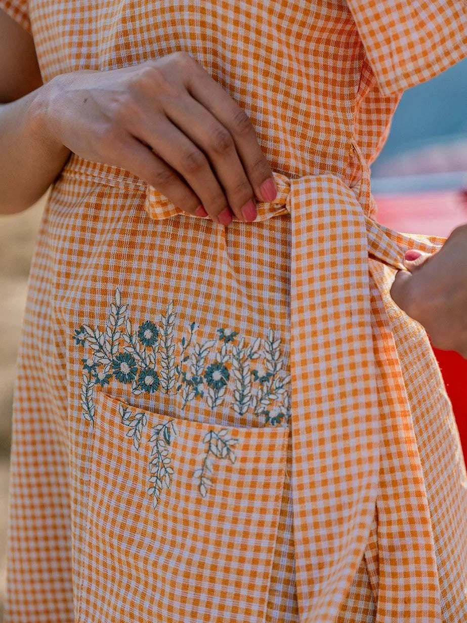 Yufta Orange Checked Dress | Grocsy