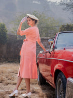 Yufta Orange Cotton Check Comes With A Belt Dress | Grocsy