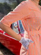 Yufta Orange Cotton Check Comes With A Belt Dress | Grocsy