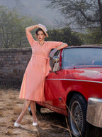 Yufta Orange Cotton Check Comes With A Belt Dress | Grocsy