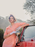 Yufta Orange Cotton Check Comes With A Belt Dress | Grocsy