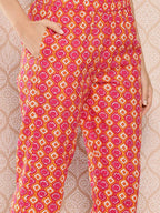 Yufta Orange Floral Printed Regular Sequinned Pure Cotton Kurta with Trousers & Dupatta Set | Grocsy