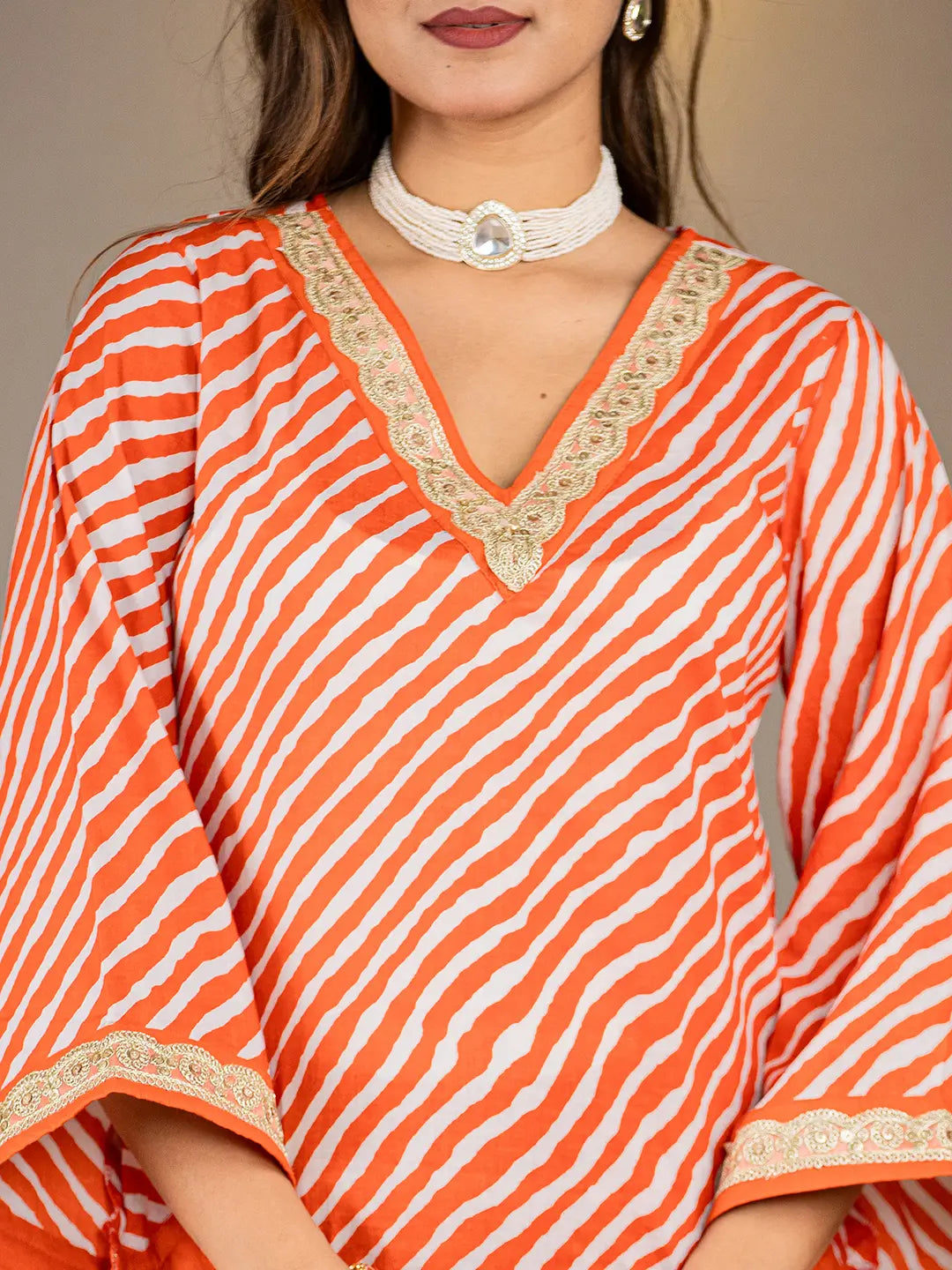 Yufta Orange Leheriya Print Cotton Straight Suit Set | Grocsy