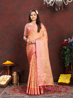 Lorenvalley Fashion Orange Soft Katan Silk Woven Design Rich Zari Weaving Pallu Saree | Grocsy