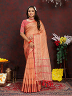 Lorenvalley Fashion Orange Soft Katan Silk Woven Design Zari Weaving Pallu Saree | Grocsy