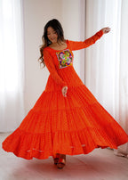 Lorenvalley Fashion Women Pure Soft Faux Georgette Leheriya Print Anarkali Gown | Grocsy