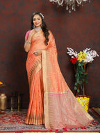 Lorenvalley Fashion Orange Soft Katan Silk Woven Design Zari Weaving Pallu Saree | Grocsy