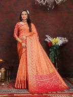 Lorenvalley Fashion Orange Organza Silk Woven Design with Rich Meenakari Weaving Pallu Saree | Grocsy