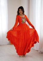 Lorenvalley Fashion Women Pure Soft Faux Georgette Leheriya Print Anarkali Gown | Grocsy