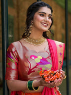 Lorenvalley Orange Jacquard Silk Paithani Weaving Zari Lehenga Choli with Dupatta | Grocsy