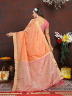 Lorenvalley Fashion Orange Soft Katan Silk Woven Design Zari Weaving Pallu Saree | Grocsy