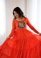 Lorenvalley Fashion Women Pure Soft Faux Georgette Leheriya Print Anarkali Gown | Grocsy