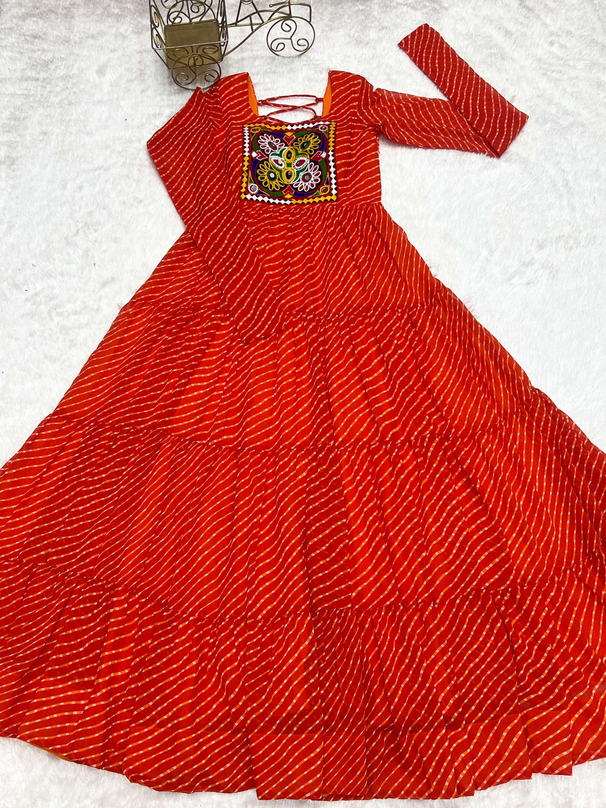Lorenvalley Fashion Women Pure Soft Faux Georgette Leheriya Print Anarkali Gown | Grocsy