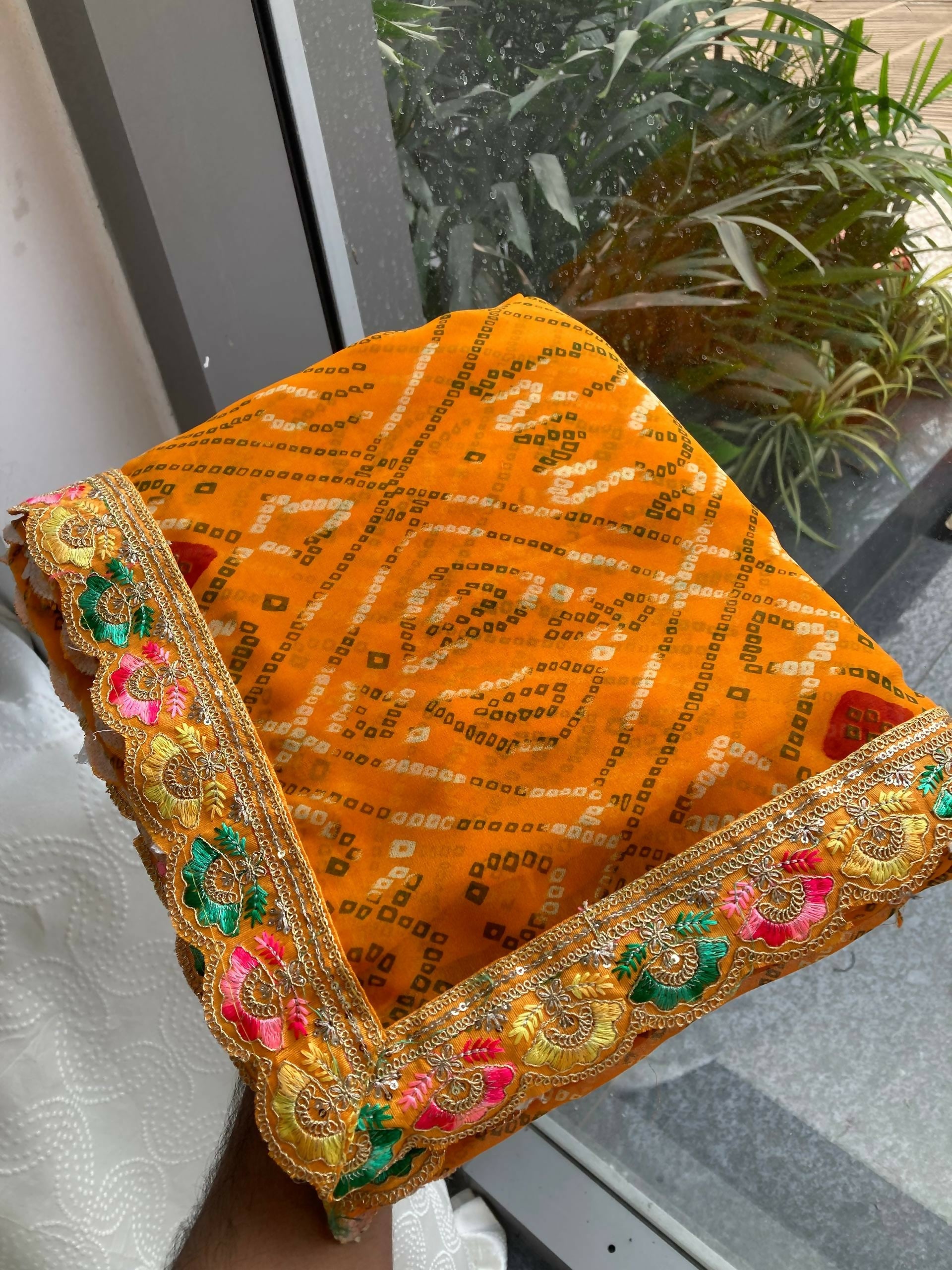 Teeya Creation Womens Trendy Simply Bandhej Georgette Saree-Yellow | Grocsy