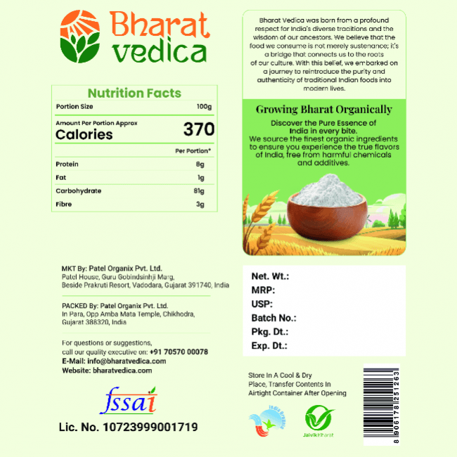 Bharat Vedica Organic Rice Flour - Organic Chawal ka Atta | Grocsy