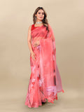 Vedant Vastram Digital Print Organza Party Wear Saree With Unstitched Blouse Piece - Red | Grocsy