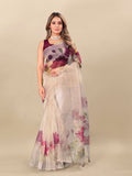 Vedant Vastram Digital Print Organza Party Wear Saree With Unstitched Blouse Piece - Purple | Grocsy