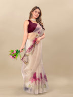 Vedant Vastram Digital Print Organza Party Wear Saree With Unstitched Blouse Piece - Purple | Grocsy