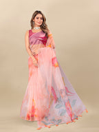Vedant Vastram Digital Print Organza Party Wear Saree With Unstitched Blouse Piece - Purple | Grocsy