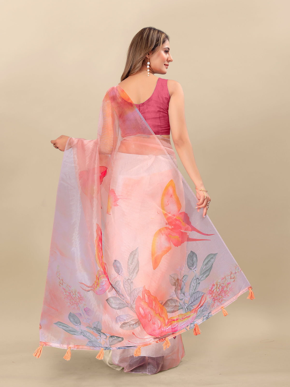 Vedant Vastram Digital Print Organza Party Wear Saree With Unstitched Blouse Piece - Purple | Grocsy