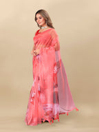 Vedant Vastram Digital Print Organza Party Wear Saree With Unstitched Blouse Piece - Red | Grocsy
