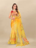 Vedant Vastram Digital Print Organza Party Wear Saree With Unstitched Blouse Piece - Yellow | Grocsy