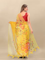 Vedant Vastram Digital Print Organza Party Wear Saree With Unstitched Blouse Piece - Yellow | Grocsy