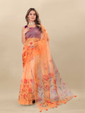 Vedant Vastram Digital Print Organza Party Wear Saree With Unstitched Blouse Piece - Orange | Grocsy