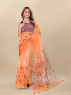 Vedant Vastram Digital Print Organza Party Wear Saree With Unstitched Blouse Piece - Orange | Grocsy