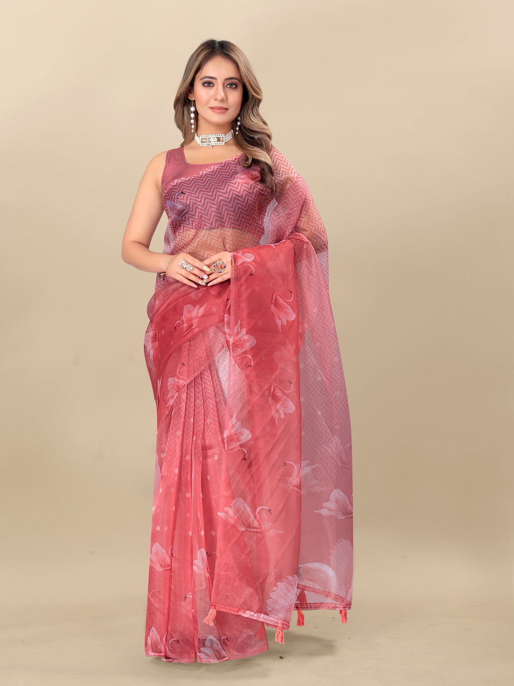 Vedant Vastram Digital Print Organza Party Wear Saree With Unstitched Blouse Piece - Purple | Grocsy