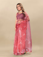 Vedant Vastram Digital Print Organza Party Wear Saree With Unstitched Blouse Piece - Purple | Grocsy