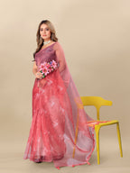 Vedant Vastram Digital Print Organza Party Wear Saree With Unstitched Blouse Piece - Purple | Grocsy