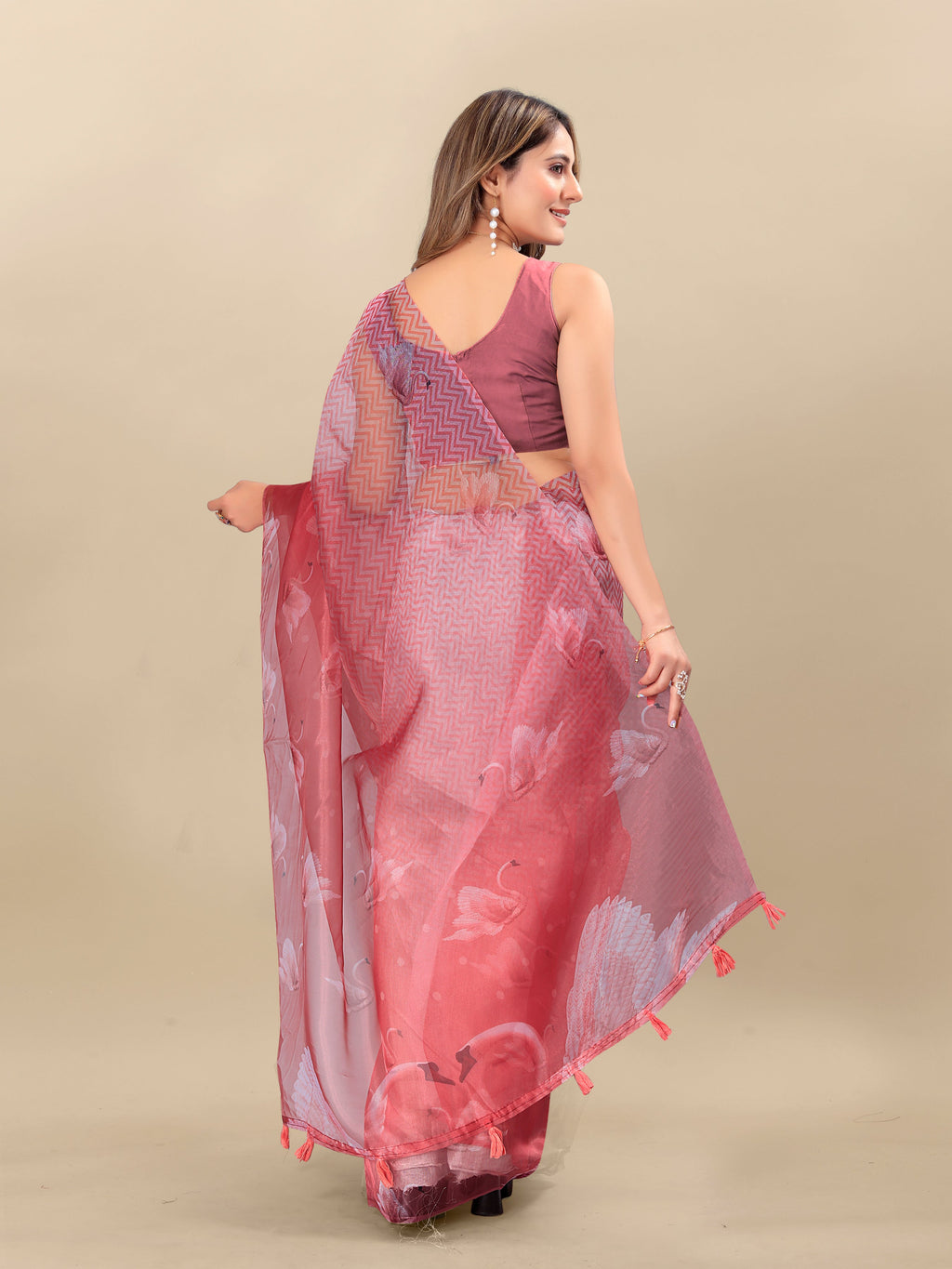 Vedant Vastram Digital Print Organza Party Wear Saree With Unstitched Blouse Piece - Purple | Grocsy