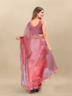 Vedant Vastram Digital Print Organza Party Wear Saree With Unstitched Blouse Piece - Purple | Grocsy