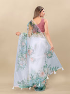 Vedant Vastram Digital Print Organza Party Wear Saree With Unstitched Blouse Piece - White | Grocsy