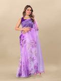 Vedant Vastram Digital Print Organza Party Wear Saree With Unstitched Blouse Piece - Lavender | Grocsy