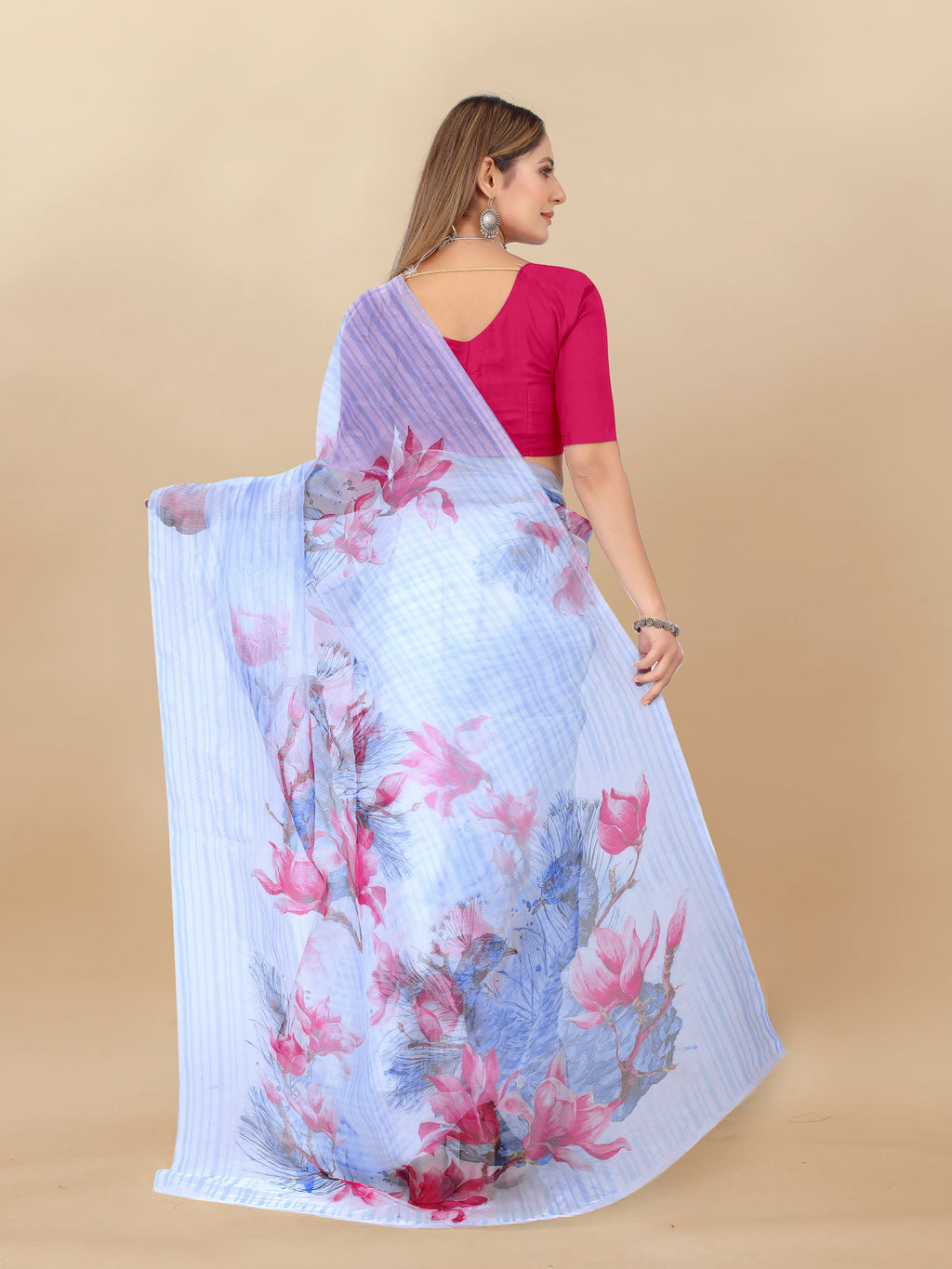 Vedant Vastram Digital Print Organza Party Wear Saree With Unstitched Blouse Piece - Pink | Grocsy