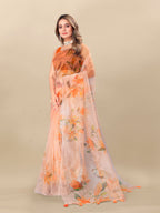 Vedant Vastram Digital Print Organza Party Wear Saree With Unstitched Blouse Piece - Orange | Grocsy